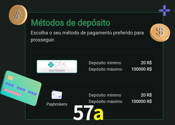 O cassino 57a oferece uma grande variedade de métodos de pagamento